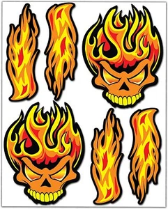 Set 6 Vinyl Aufkleber Sticker Feuer Flammen Totenkopf Tuning Auto Car Bike Helm Moto - Bild 1 von 7