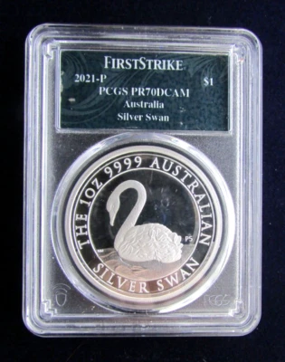 2021-P 1oz Silver Australia Silver Swan First Strike PCGS PR70DCAM - Image 1 of 2