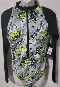 Traje de baño grande Reebok para mujer manga larga de una pieza con cremallera protector contra erupciones - Imagen 1 de 9