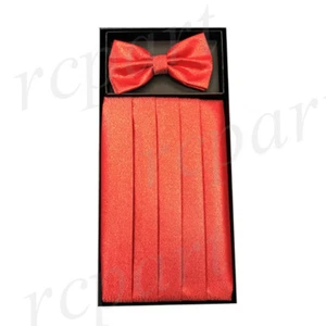 NUEVO en caja 100% poliéster brillo Cummerbund y pajarita conjunto boda rojo - Imagen 1 de 4