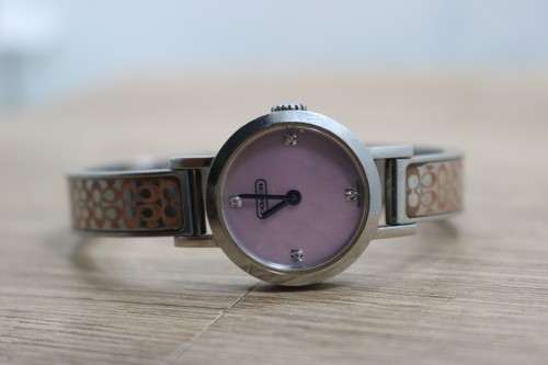 Orologio Coach 0 277 rosa MOP quadrante diamantato bracciale donna batteria nuova