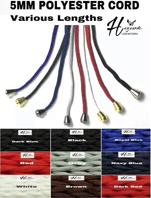 HAWK OF LONDON 5MM DRAWSTRING CORD PANTS LACING HOODIES/CORD WITH STOP ENDS/1.3M 1.5M 2M