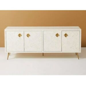 Bone Inlay White Solid Wood Sideboard Farmhouse Drawers Entryway Server Wood