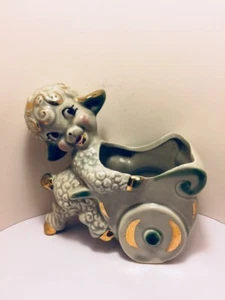 Vtg Anthropomorphic Baby Lamb Planter Vase Baby Shower Gift gray grey gold trim - Picture 1 of 7