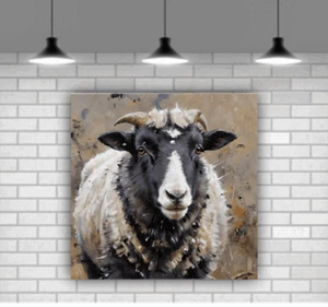 Niedliche schwarze Gesichtsschafe moderne lebendige Leinwand Wandkunst gerahmt bereit zum Aufhängen - Bild 1 von 8