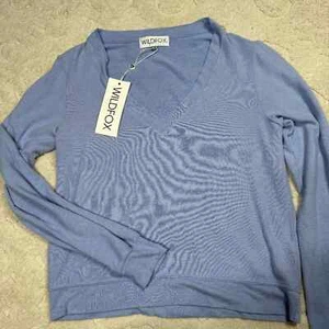 Wildfox Women's Blue V Neck Long Sleeve Pullover Baggy Beach Jumper s - Picture 1 of 4