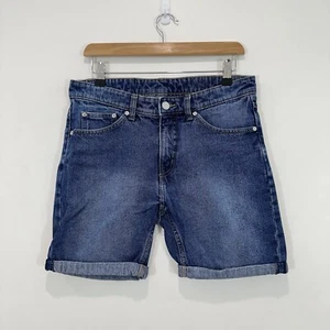 Cheap Monday Shorts Men 30 Blue Denim Sonic Shorts Encore Blue Rolled Hem GUC - Picture 1 of 12