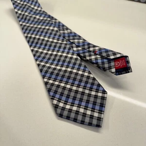 Chaps Krawatte blau geometrisches Karomuster 100 % Seide Krawatte Luxus Herren adrett - Bild 1 von 9