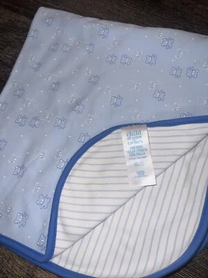 Manta bebé Child of Mine de Carter's oso de peluche rayas azul blanco estrellas Lovey Foto 1 de 3
