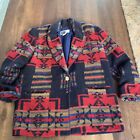 Vtg Rhonda Stark Southwestern Blanket Jacket Aztec Wool Blend sz L USA