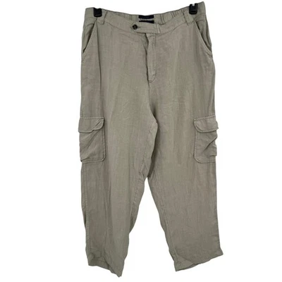 Pantalones cargo holgados RACHEL Rachel Roy 100 % lino verde claro beige XL (funciona pequeño) Foto 1 de 4