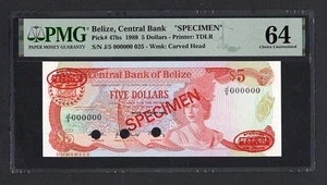 Belize 5 Dollars 1989 P47bs "Specimen" Uncirculated Grade 64 - Picture 1 of 2