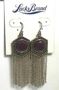 New Lucky Brand Pave Stone Chain Fringe Chandelier Earrings in Gold-Tone/Red - Picture 1 of 6