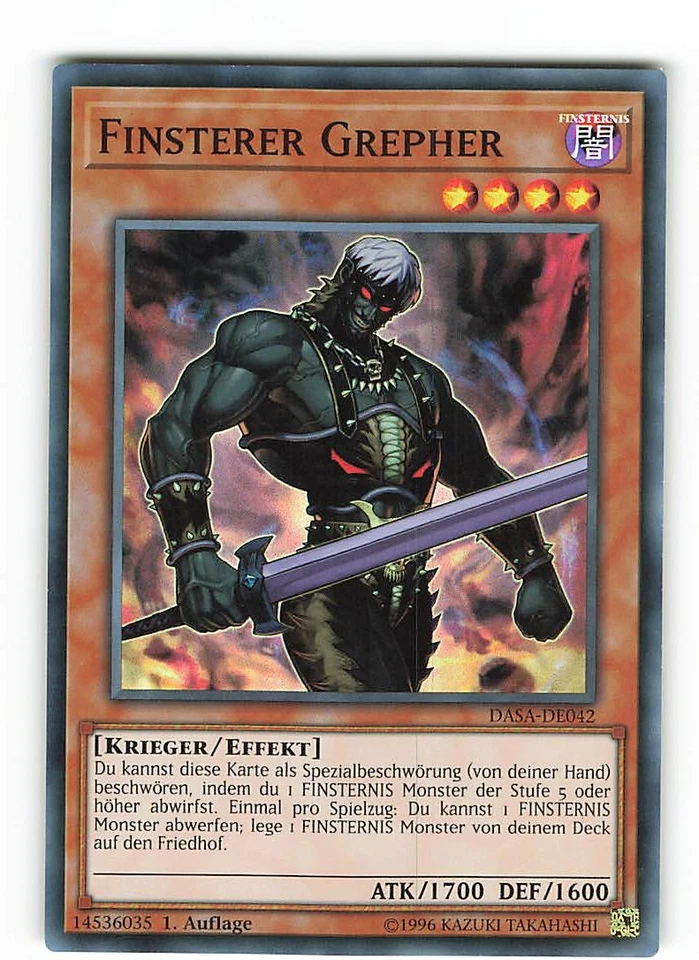 Yugioh FINSTERER GREPHER , dasa-de042 Super Rare deutsch Near Mint 1. Auflage - Bild 1 von 2