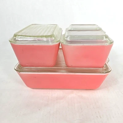 Vintage Pyrex Flamingo Pink 8-Piece Refrigerator Dishes 501,502,503 - Image 1 of 4