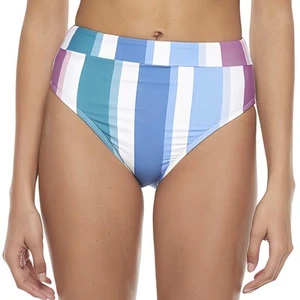 Gestreifte High Waist Bikini Badehose weiß lila grün blau gefüttert Größe XL - Bild 1 von 8