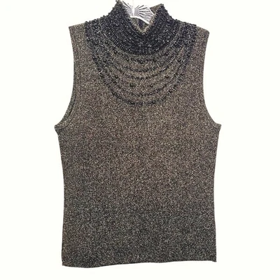 Top grande de seda con cuentas metálicas grandes gótico cóctel oscuro fiesta romántica Foto 1 de 4