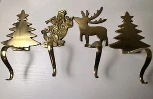 Restoration Hardware Christmas Set Of 4 Stocking Holder Long Arm Mantel Brass - Picture 1 of 6