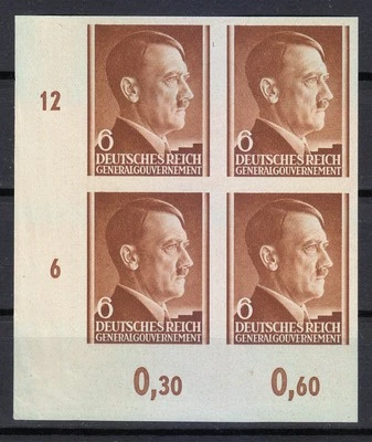 Poland Post Osten 1941 Mi 72 U Sc N77 Adolf Hitler imperforated Block of 4 ** - Image 1 of 2