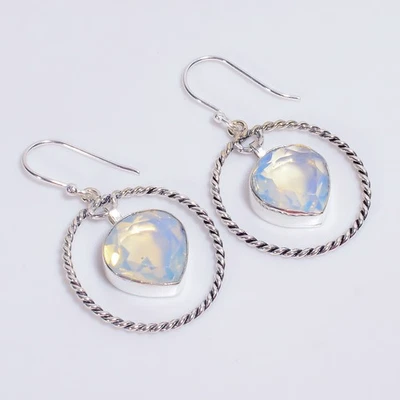 Opalite Gemstone Vintage Handmade 925 Sterling Silver Earrings 1.8" KE-387 r982 - Image 1 of 4