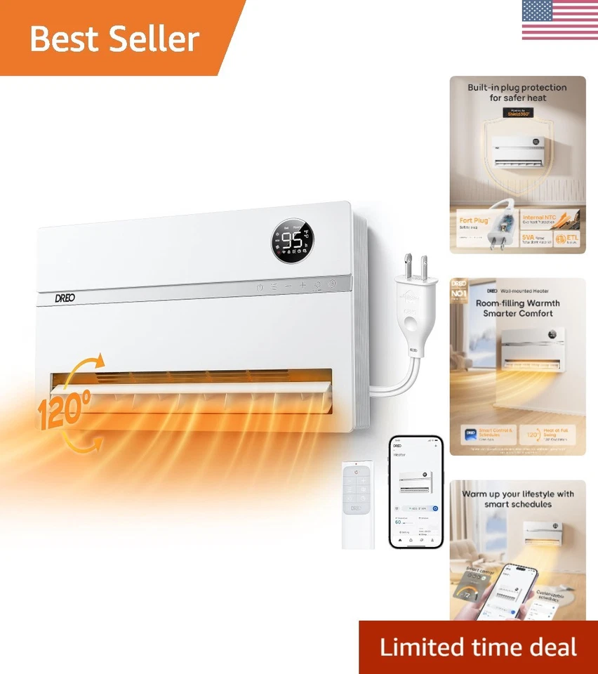 Dreo Durable Smart Wall Space Wall Heater with FortPlug Adjustable Thermostat