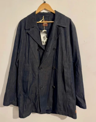 Hugo Boss Y2K Olympo Double Breasted Indigo Denim Blue Jacket Pea Coat 52 XL - Image 1 of 4