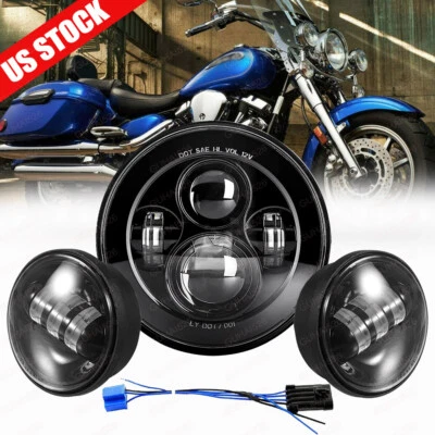 Faro LED de 7" para Yamaha Road Star Silverado XV1600 + luces antiniebla de paso de 4,5" Foto 1 de 4