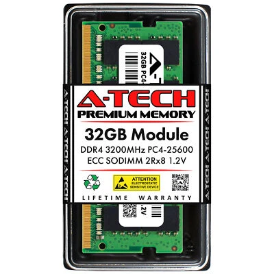 A-Tech 32GB DDR4 3200 MHz ECC SODIMM PC4-25600 260-Pin Unbuffered NAS Memory RAM - Image 1 of 4
