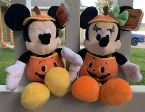 Halloween Pumpkin Mickey & Minnie Mouse 9/10” Plush NWT - Picture 1 of 4