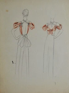Atelier VIONNET - Dessin original - Crayon - Robe nouée dans le dos 500 - Imagen 1 de 1