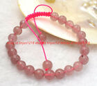 Pretty 10mm Pink Strawberry Crystal Gemstone Beads Barcelet 7.5"