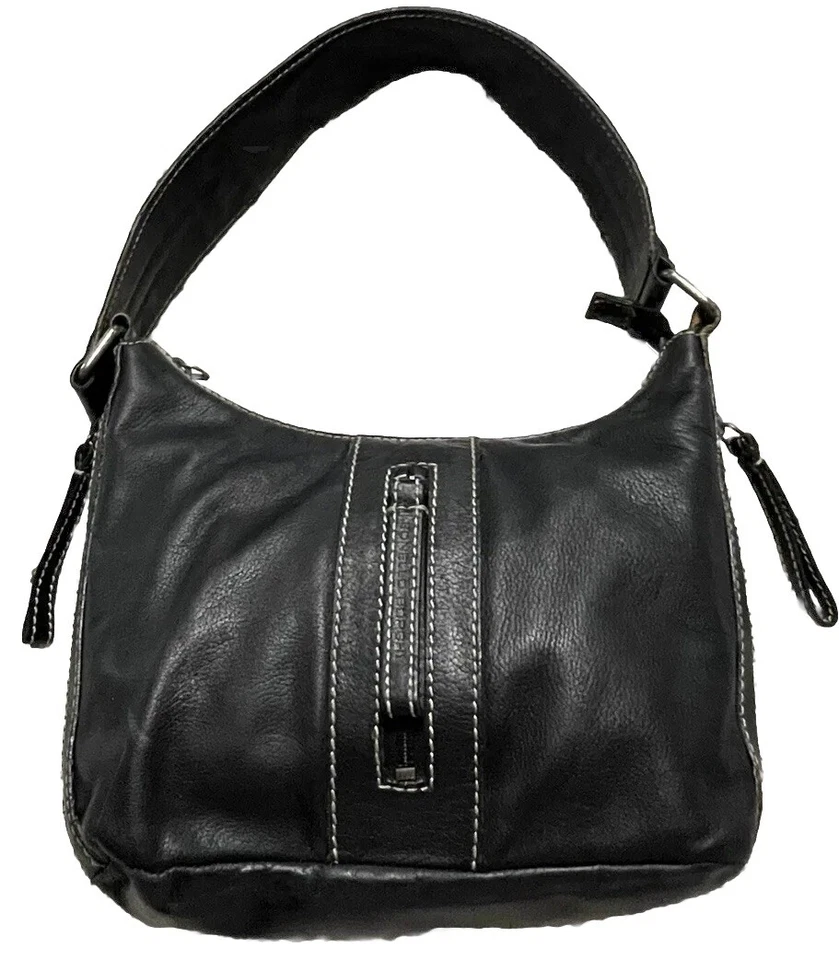 Leonello Borghi Black Leather Purse Shoulder Bag Zip Pockets - Image 1 of 4