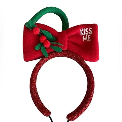 Kiss Me Mistletoe Dog Headband NEW Holiday Christmas Costume Red Sparkle Small - Image 1 of 4