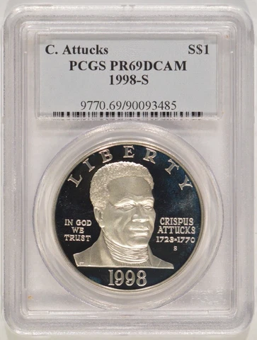 1998-S Proof Crispus Attucks Silver Dollar $1 PCGS PR69DCAM 90093485 Cover