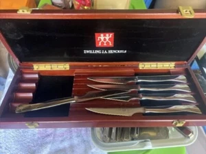 Zwilling J.A. Henckels 5PC Stainless Steel Knife Set With Cherry Wood Case - Picture 1 of 7