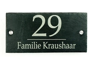 Hausnummer Türschild Namensschild Schiefer 15x30cm Gravur Name Alu Abstandhalter - Bild 1 von 32