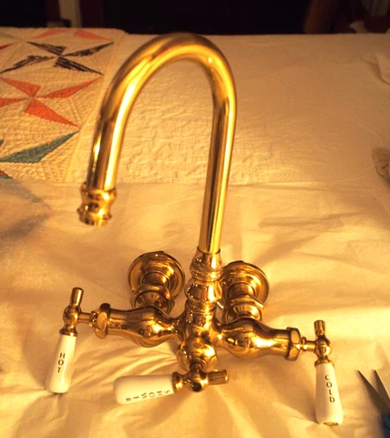 Strom Plumbing by Sign of the Crab. Brass Tub Faucet and Hand Held Shower Cover