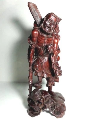 ANTIGUA ESCULTURA DE MADERA TALLADA A MANO CHINA TEMPRANA CAZADOR/PÁJARO COLECCIONABLE 15" H Foto 1 de 4