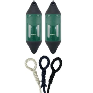 2 x HURRICANE Boat Fenders: Dark Green PM04 - FREE SPLICED END 10MM ROPE - Picture 1 of 2