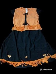 Vintage Girls two piece Skirt Outfit Fringe Butterfly Native American Orange Blk - Picture 1 of 5