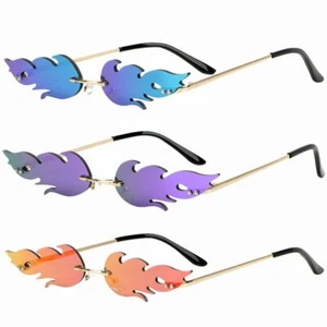 Fire Flame Sonnenbrille Damen Herren Randlos Welle Sonnenbrille Eyewear Luxus Trend - Bild 1 von 17