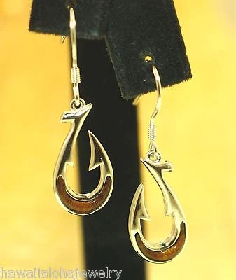 ARREGLOS COLGANTES ANZUELO DE PESCADO MAKAU MADERA DE KOA HAWAIANO GENUINO PLATA ESTERLINA 925 DE 10 MM Foto 1 de 3
