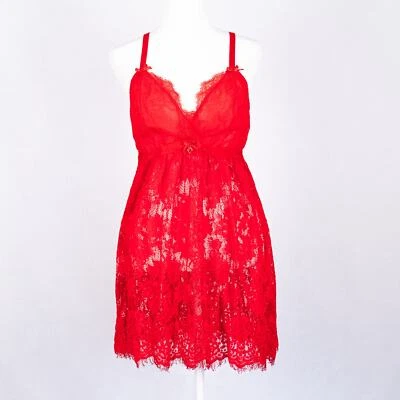 Red Lace Lingerie Baby Doll Style Gown SZ 14/16 Strappy Romantic Valentines Day - Image 1 of 4