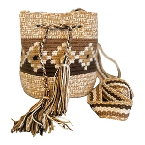 Wayuu Mochila Handmade Mini Bag, Crossbody Brown Bag, Boho Ethnic Shoulder Bag - Picture 1 of 3
