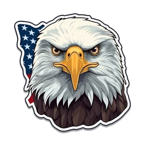 Weißkopfseeadlerkopf mit amerikanischer Flagge Vinyl Aufkleber - Bild 1 von 3