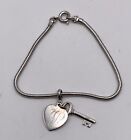 925 Sterling Silver Antique Heart & Key Design Snake Link Bracelet 7”