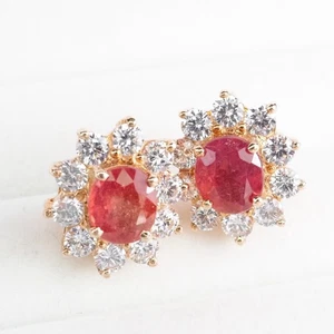 Elegantes Pendientes Rubí Rojo Plata de Ley 925 Chapados en Oro Rosa Diseño Floral - Imagen 1 de 8