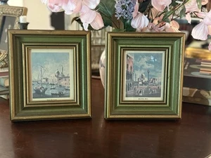 Small Vintage Framed Venetian Art Set of 2 Italy 7x6 Rossini MCM Marked - Picture 1 of 4