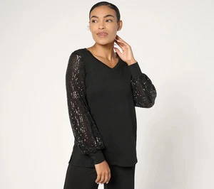Jingle Belles by Kim Gravel TripleLuxe Knit Dress Joy Sequin Top Black M A666753 - Picture 1 of 1