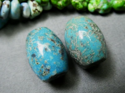 Lot of 2 Natural CAMPITOS TURQUOISE 20x15mm Barrel Beads 68cts Deep Blues - Image 1 of 4